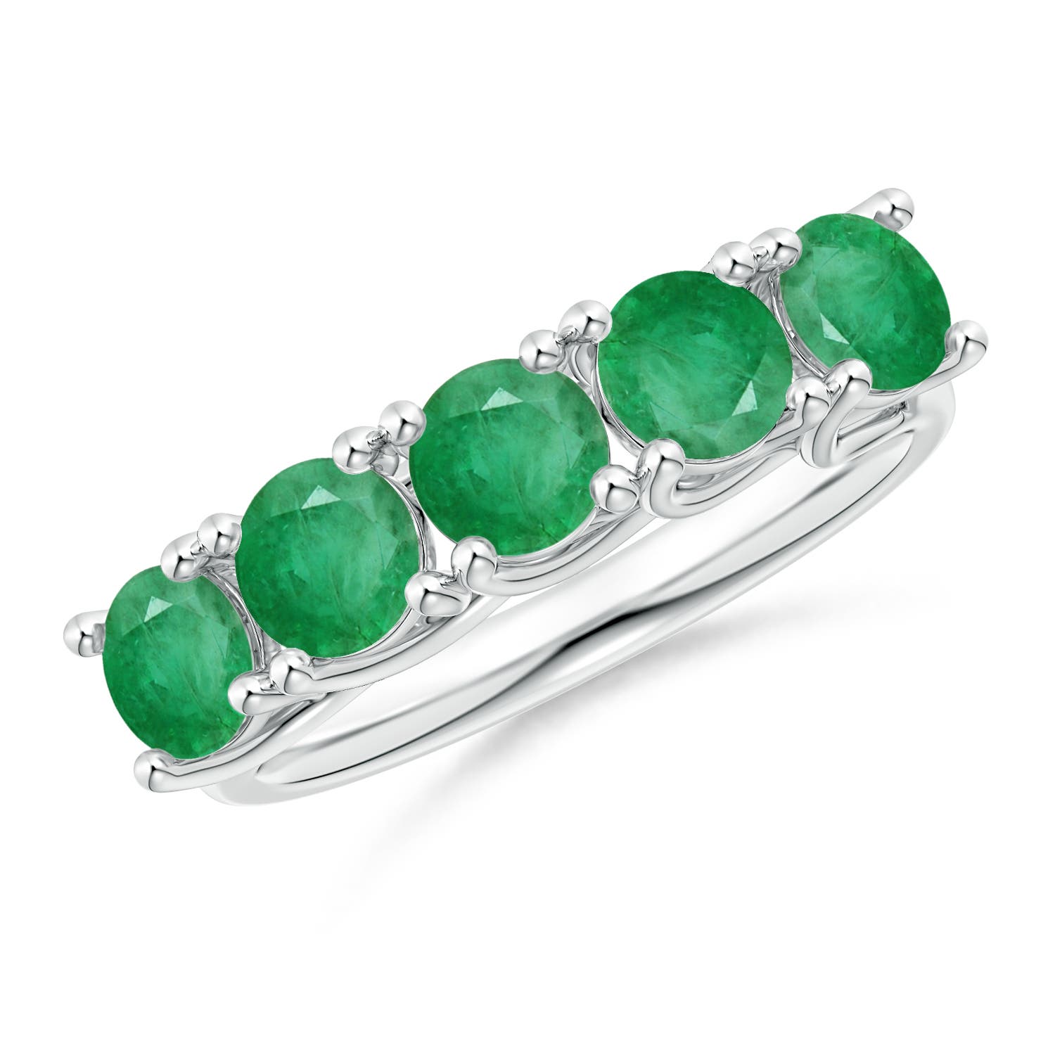 Angara 1.75 Carats Half Eternity Five Stone Emerald Wedding Band in 14K White Gold