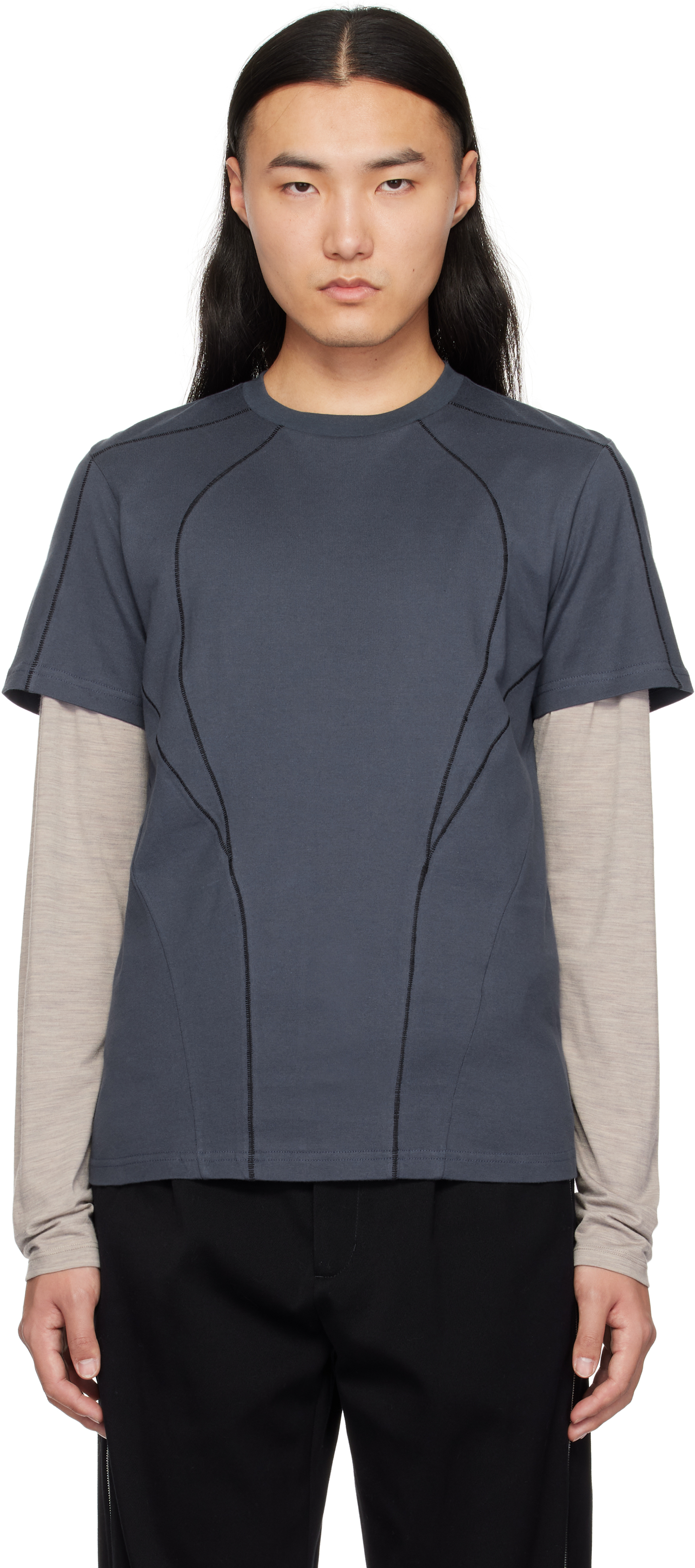 HYEIN SEO Blue Serger Stitch T-shirt
