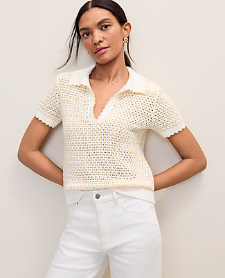 Ann Taylor Weekend Texture Stitch Polo Sweater