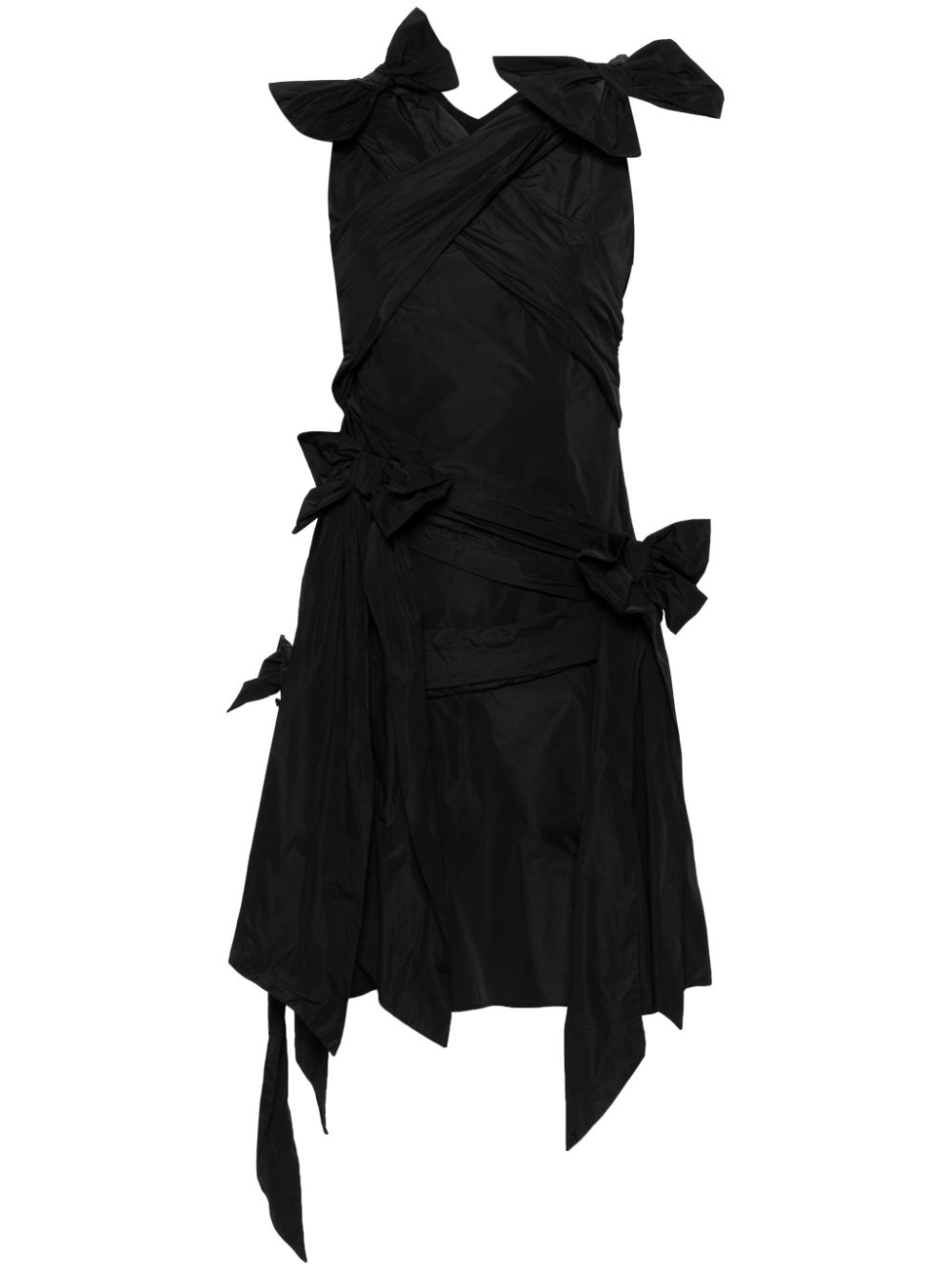 Draped bow-detail mini dress - Black