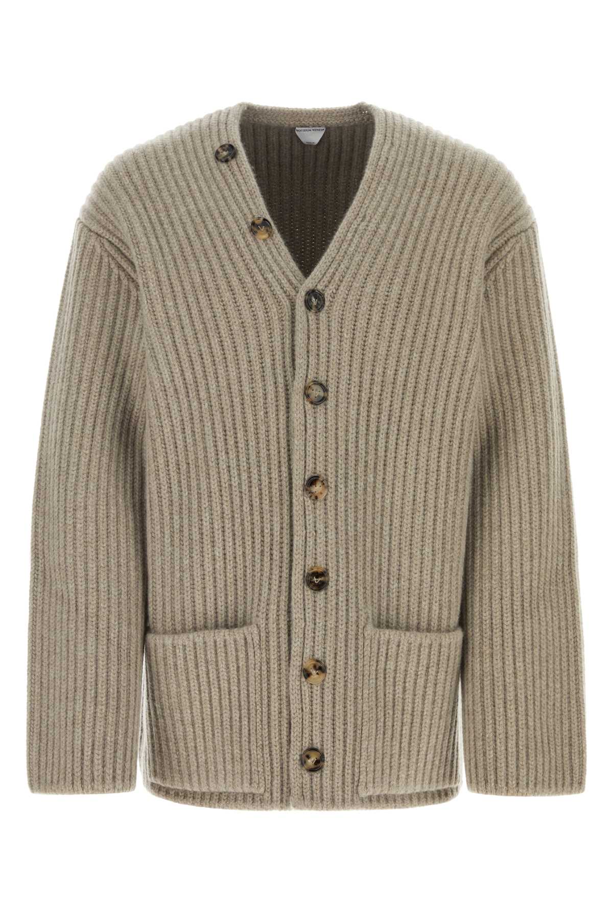 Ribbed Wool-Cashmere Cardigan — Beige