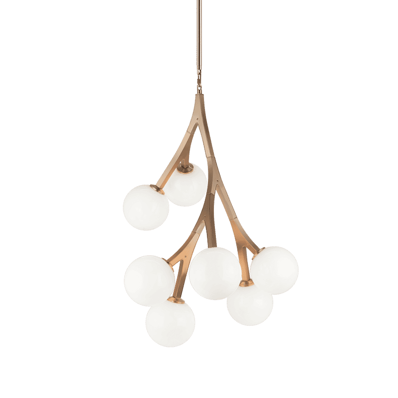 Aged Gold Brass Seven Light Chandelier from the Rami Collection