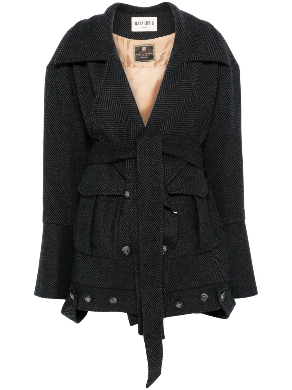 Herringbone-patterned coat - Black