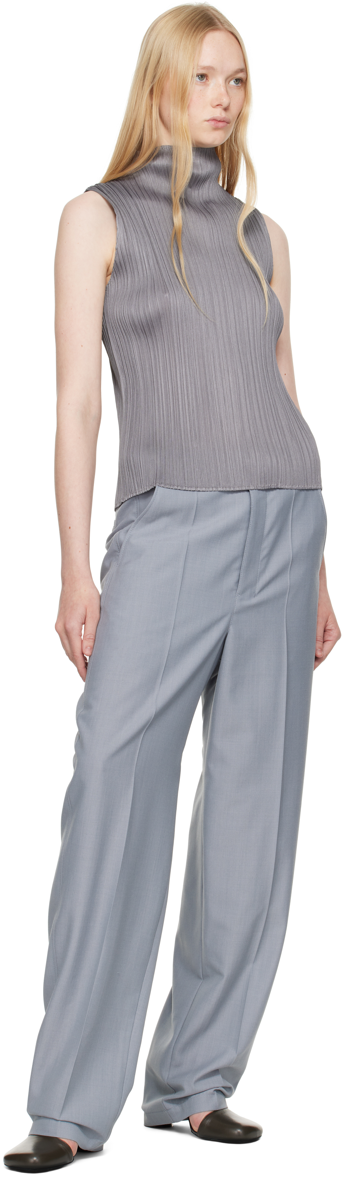 Gray Ramie Pleats Top