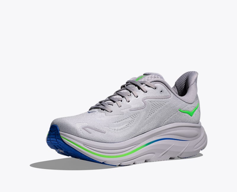 HOKA Men's Clifton 10 Shoes in Ash Grey/Neon Green