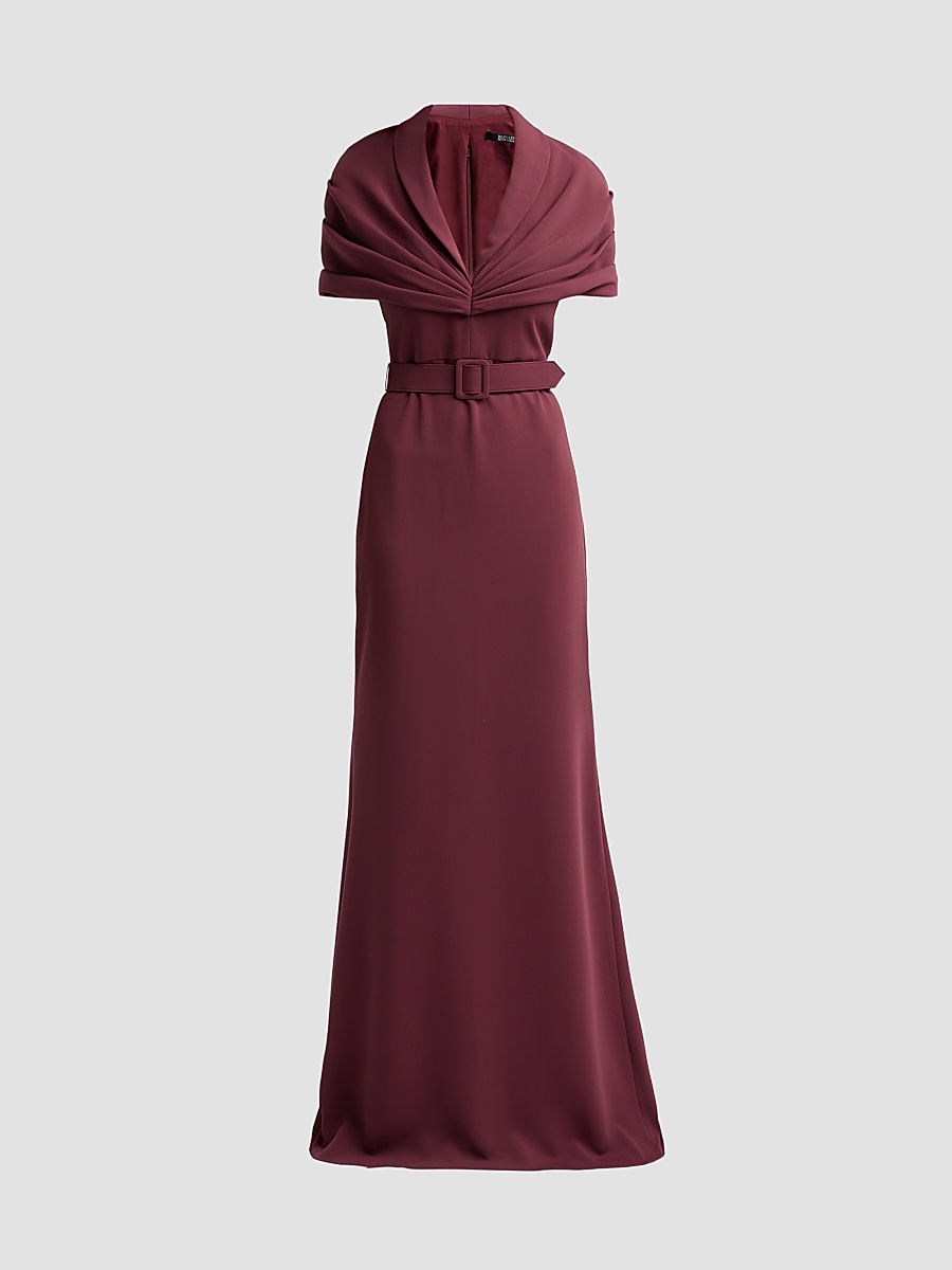 Women's Draped Belted Gown - Red
