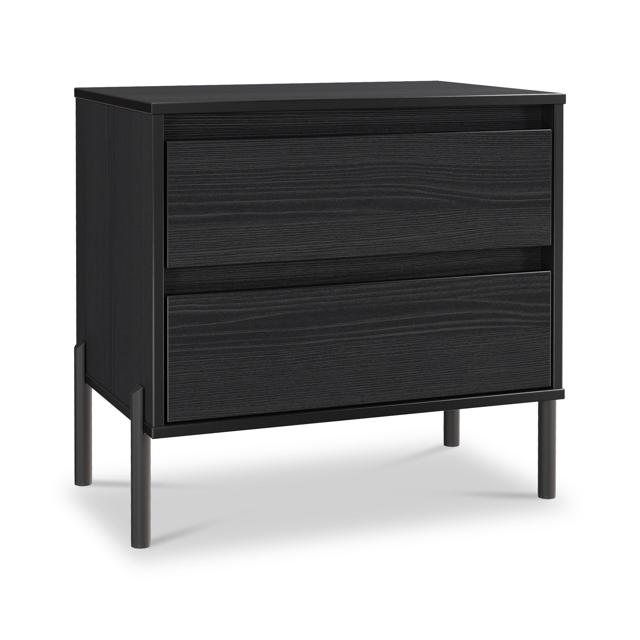 Axton 2 Drawer Wide Bedside Table - Black Ash