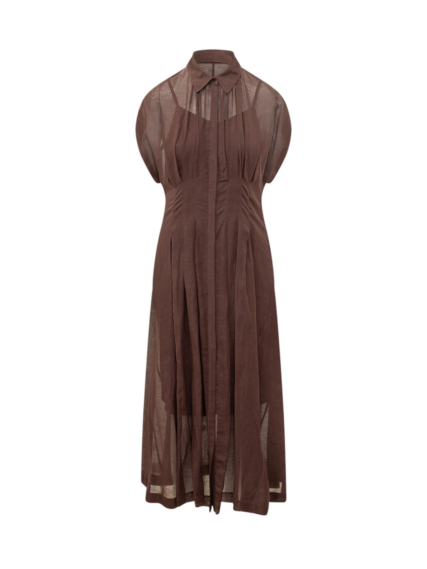 Brown Shirt Collar Maxi Dress