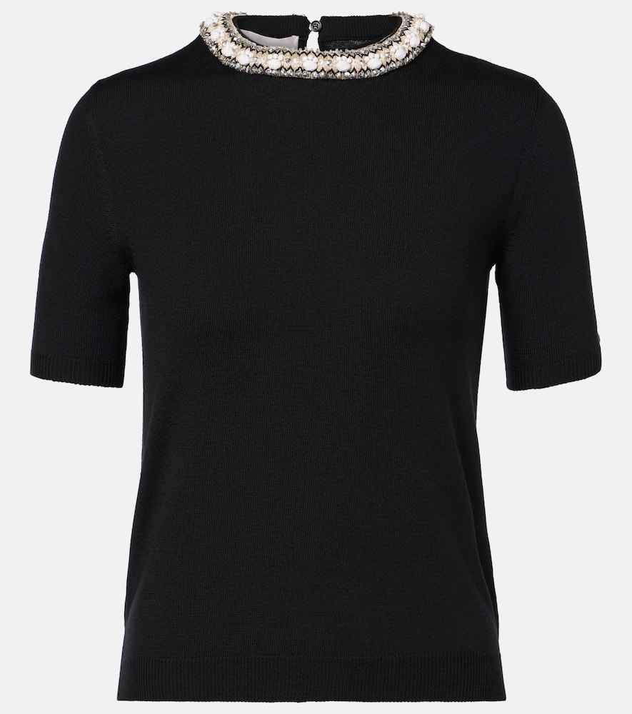 Embroidered virgin wool top