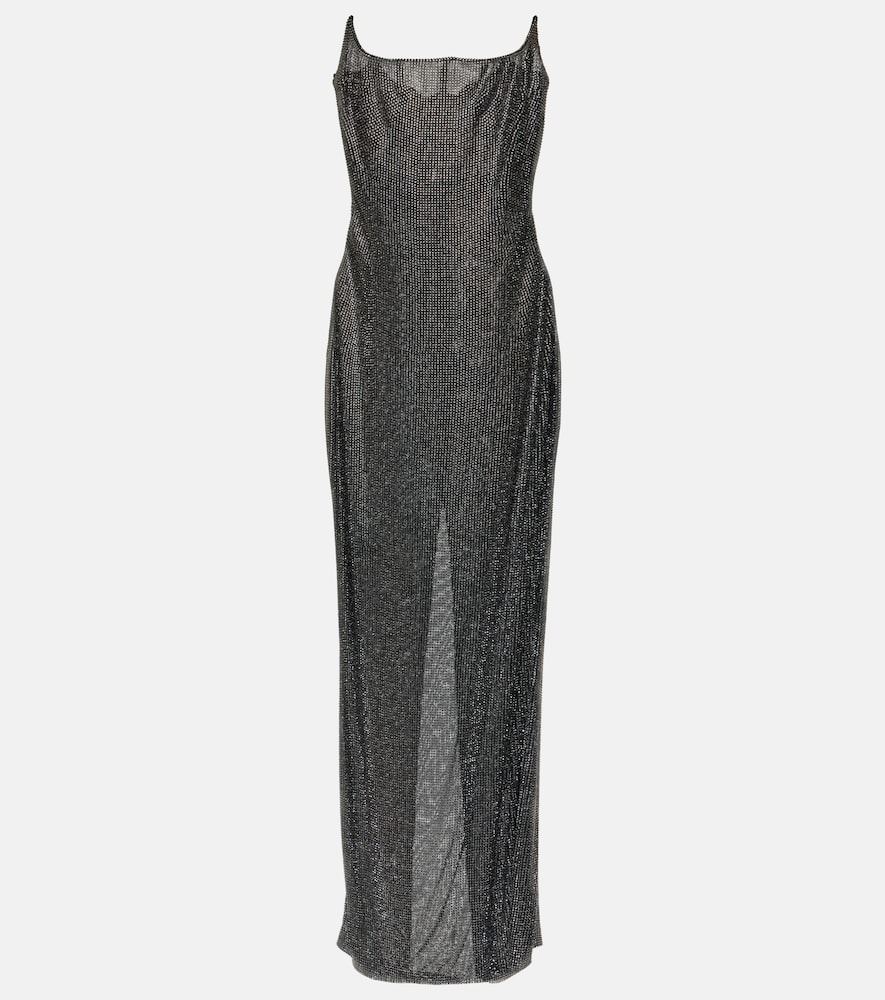 Embellished bustier mesh gown