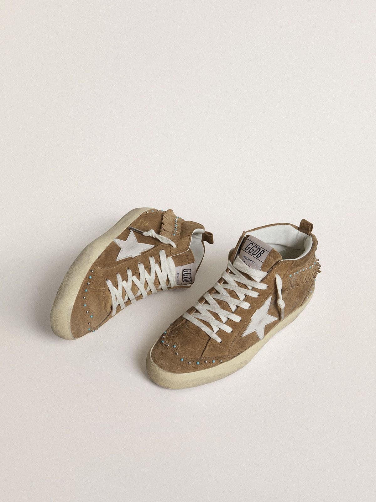Golden Goose - Women's Mid Star In Tobacco Suede With Fringing And Studs, Woman