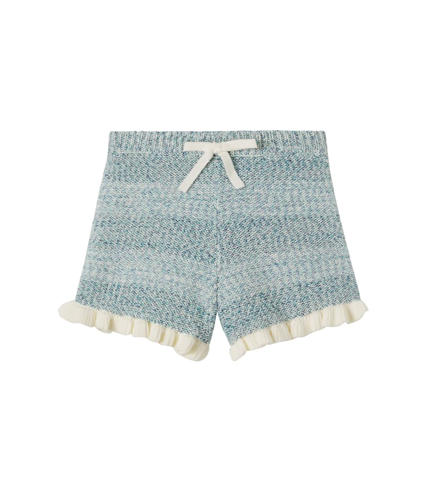 Ruffled striped cotton-blend shorts