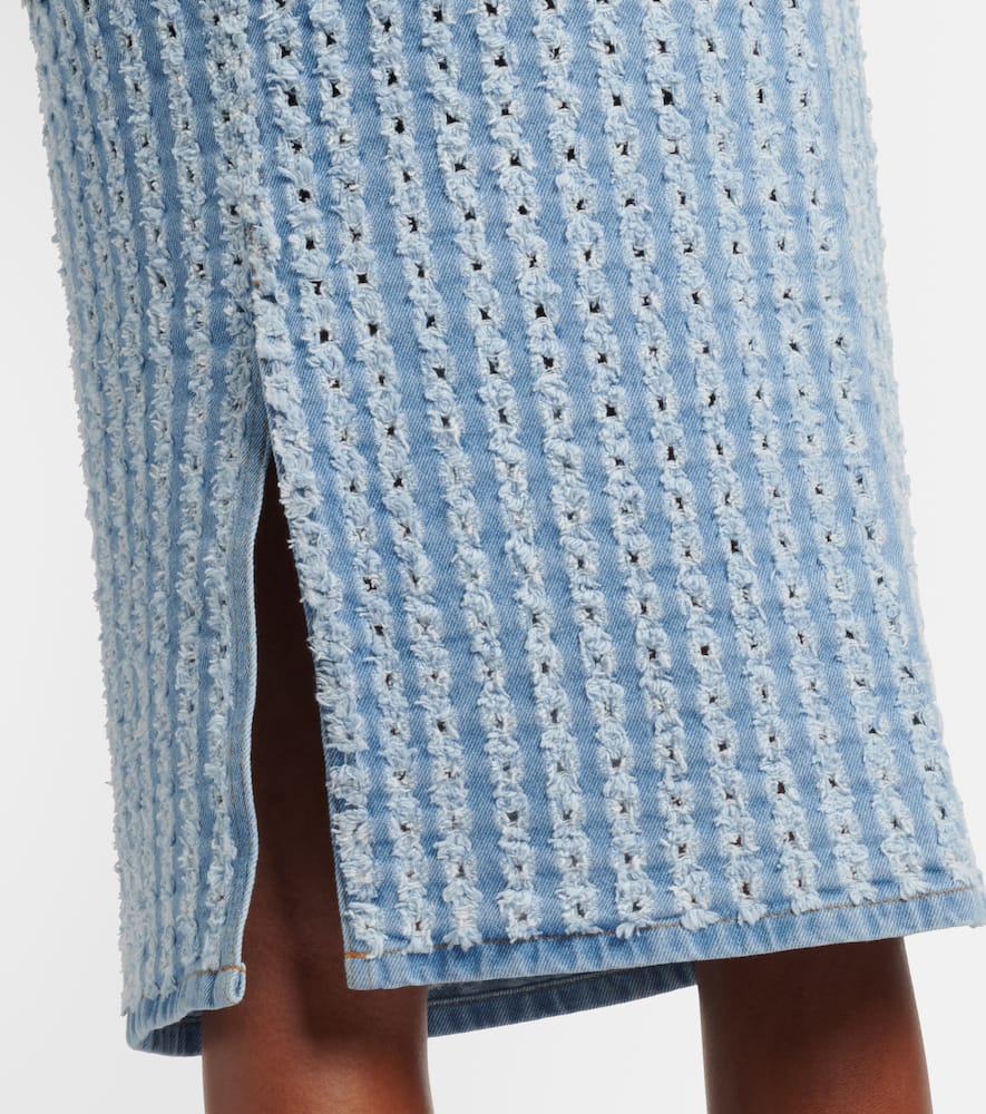 Striped denim pencil skirt