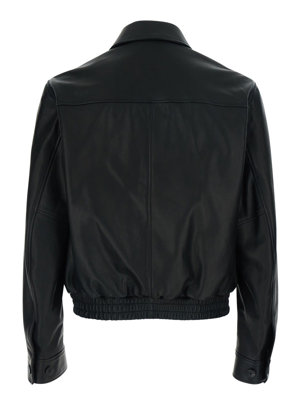 Lamb Leather High-Collar Jacket — Black