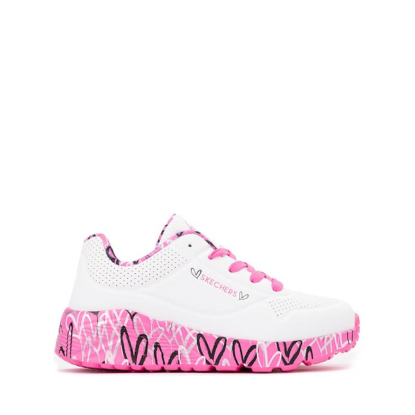 Skechers Street&trade; x JGoldcrown: Uno Lite: Lovely Luv Sneaker - Little Kid / Big Kid - White / Hot Pink