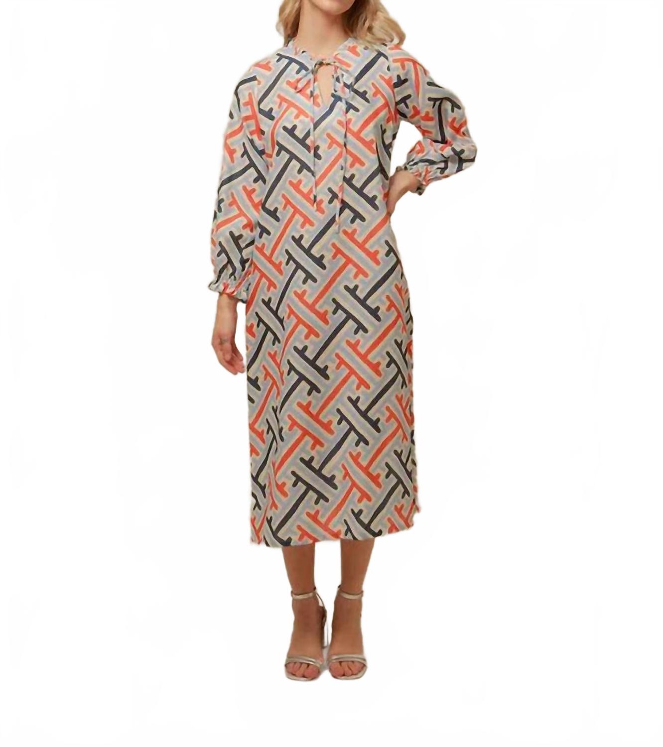 Beatriz Dress In Coral, Navy, Soft Blue