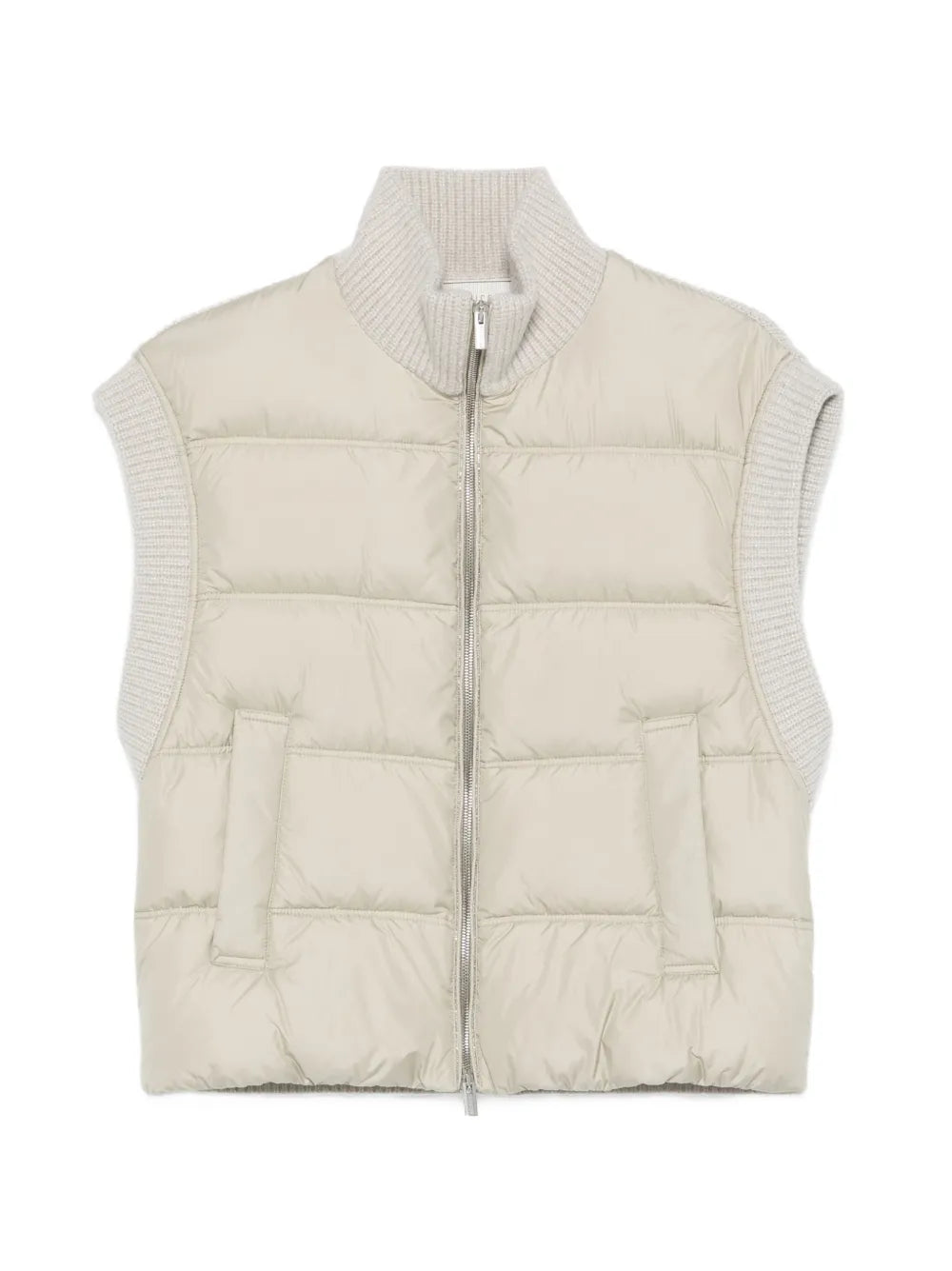 Quilted Ribbed Gilet — Beige