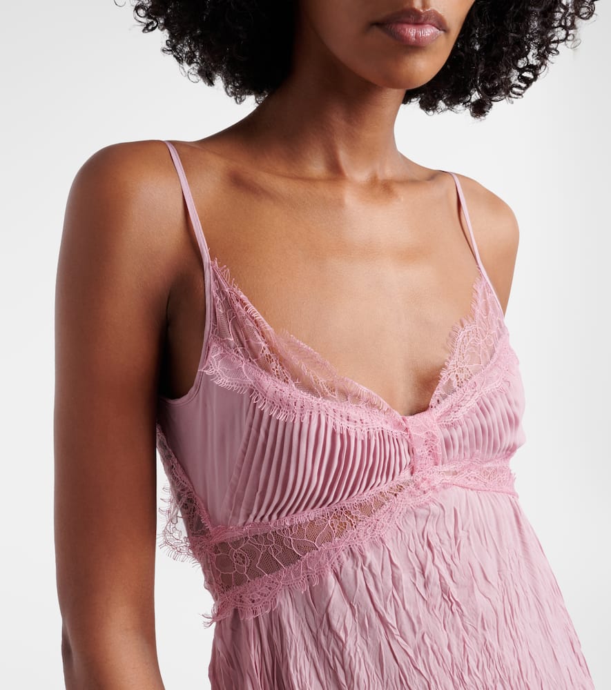 Lace-trimmed plissé georgette gown
