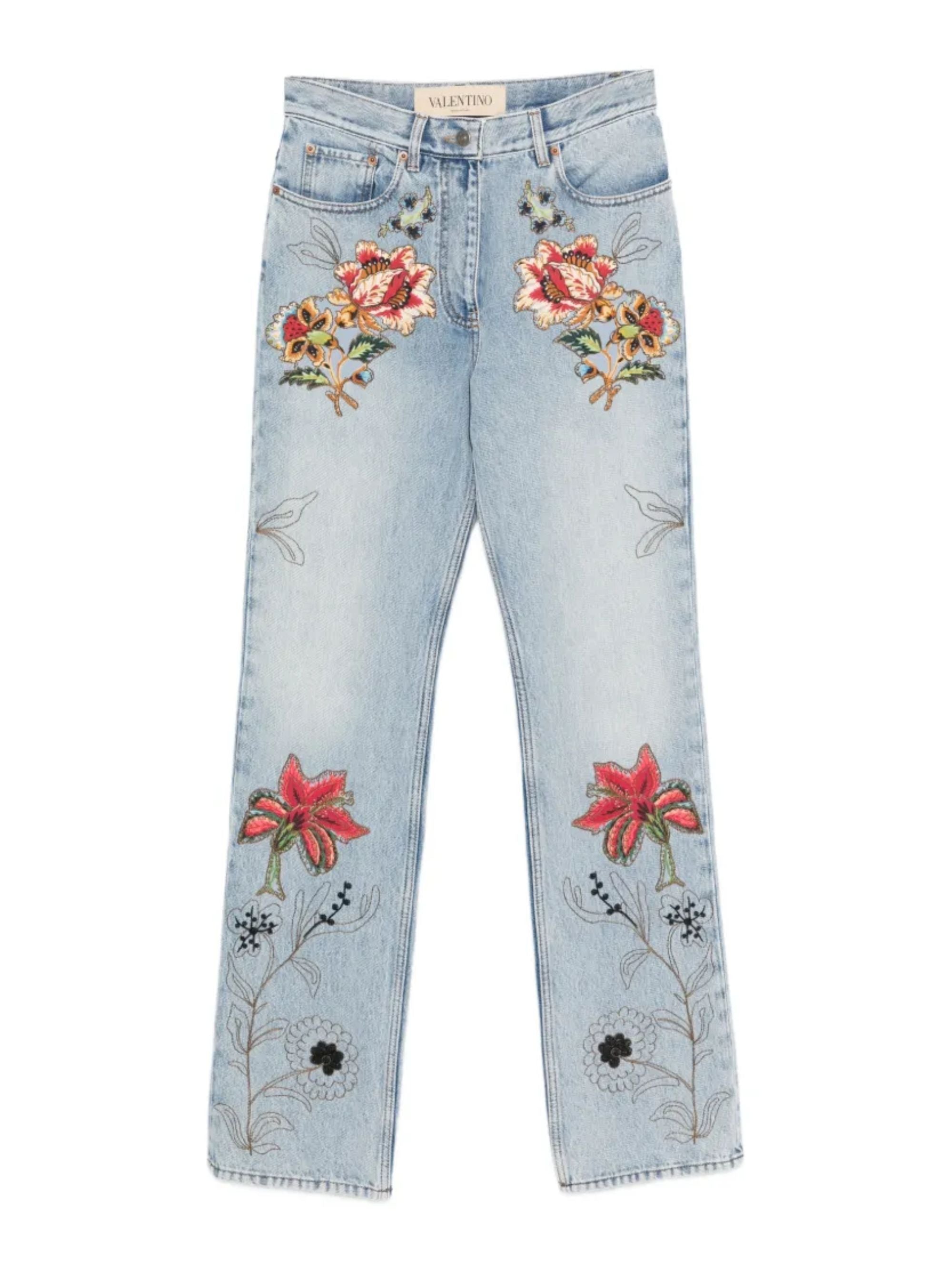 Floral Embroidered Straight Leg Jeans