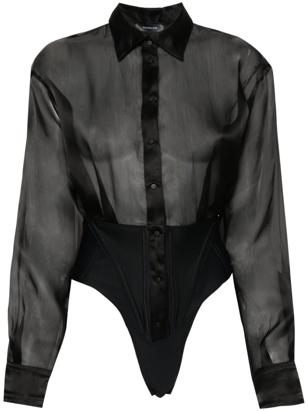 Semi-sheer silk bodysuit - Black