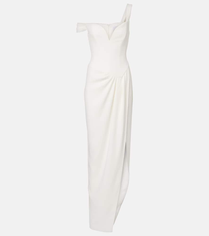 Bridal draped off-shoulder crêpe corset gown