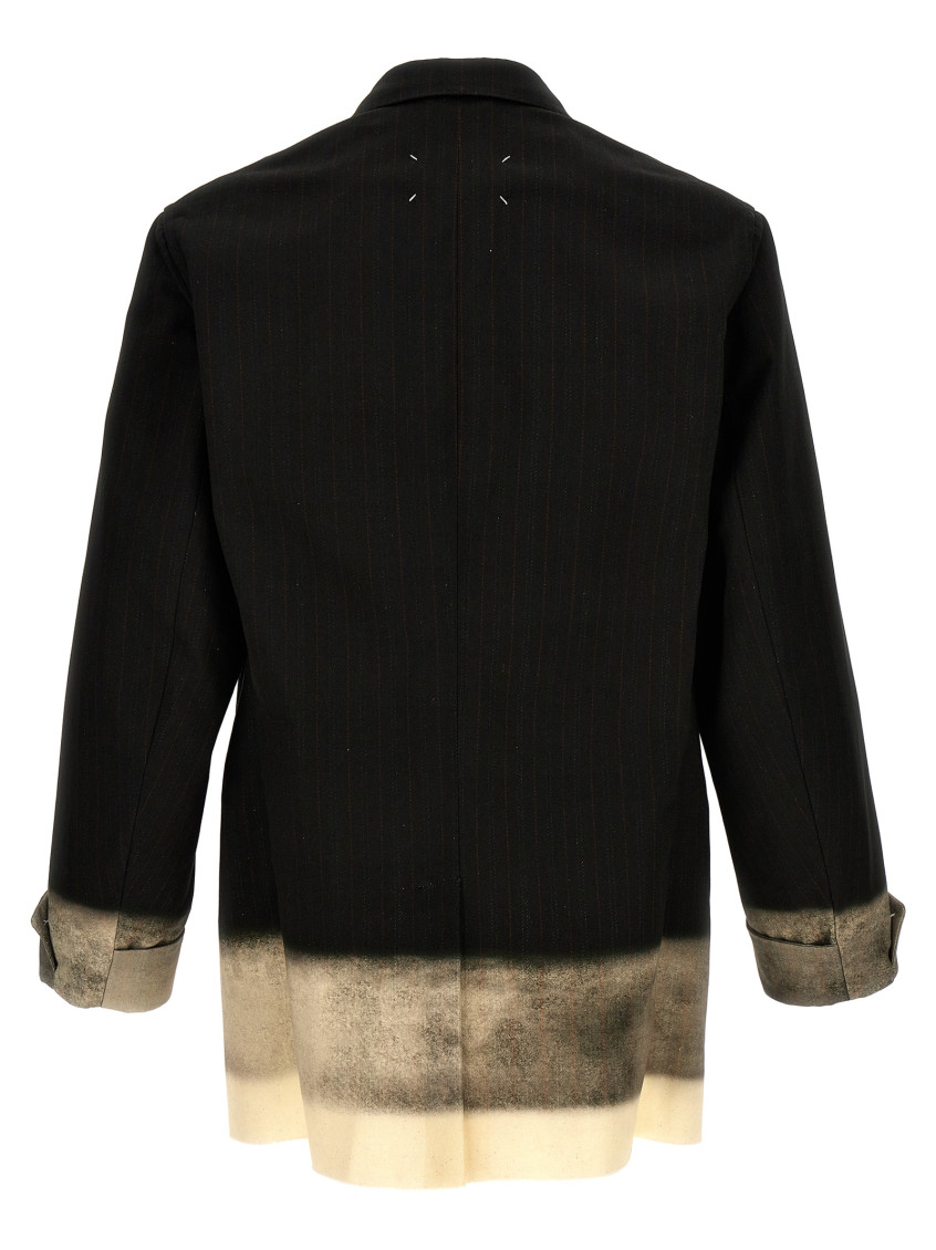 -Pinstriped Trompe L'Oeil Blazer Grigio-Uomo