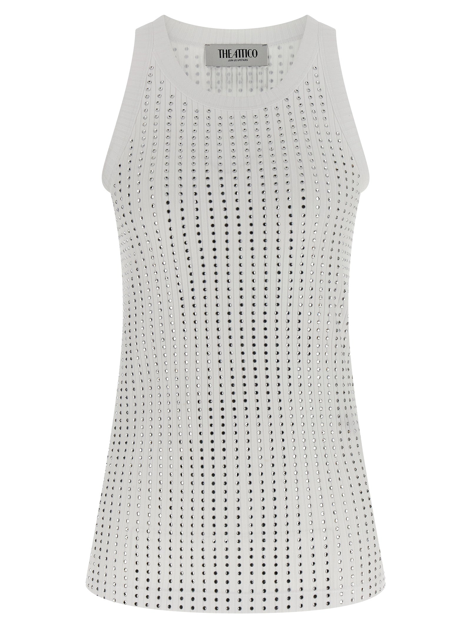 Rhinestone-Embellished Cotton Tank Top — White