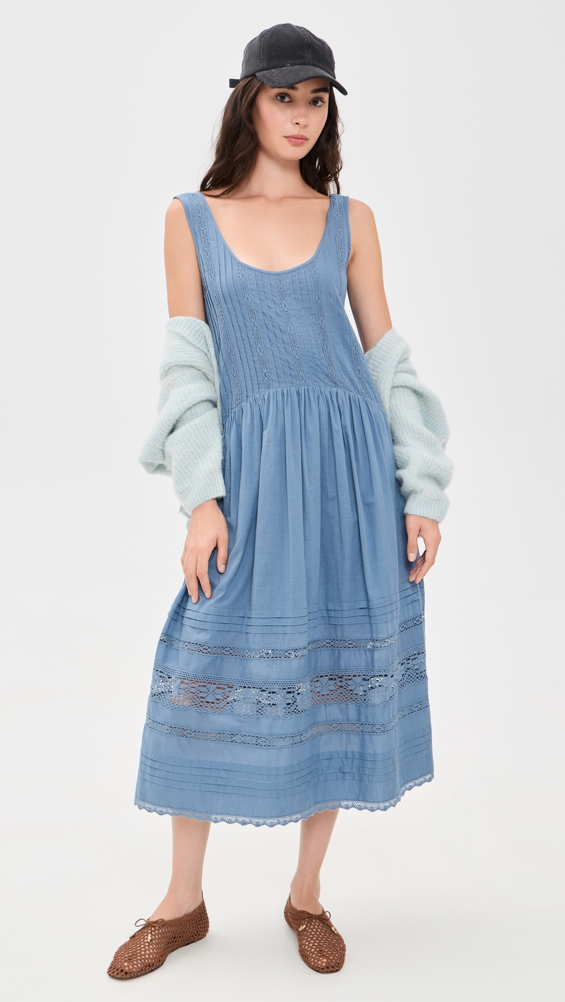 Pippa Solid Tank Midi Dress Blue