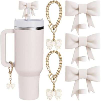 Compatible With Stanley Cup Accessories - 3Pcs Bow Straw Topper Compatible With Stanley Cup Straw Cover Cap, 2pcs White Bow Charms For Stanley