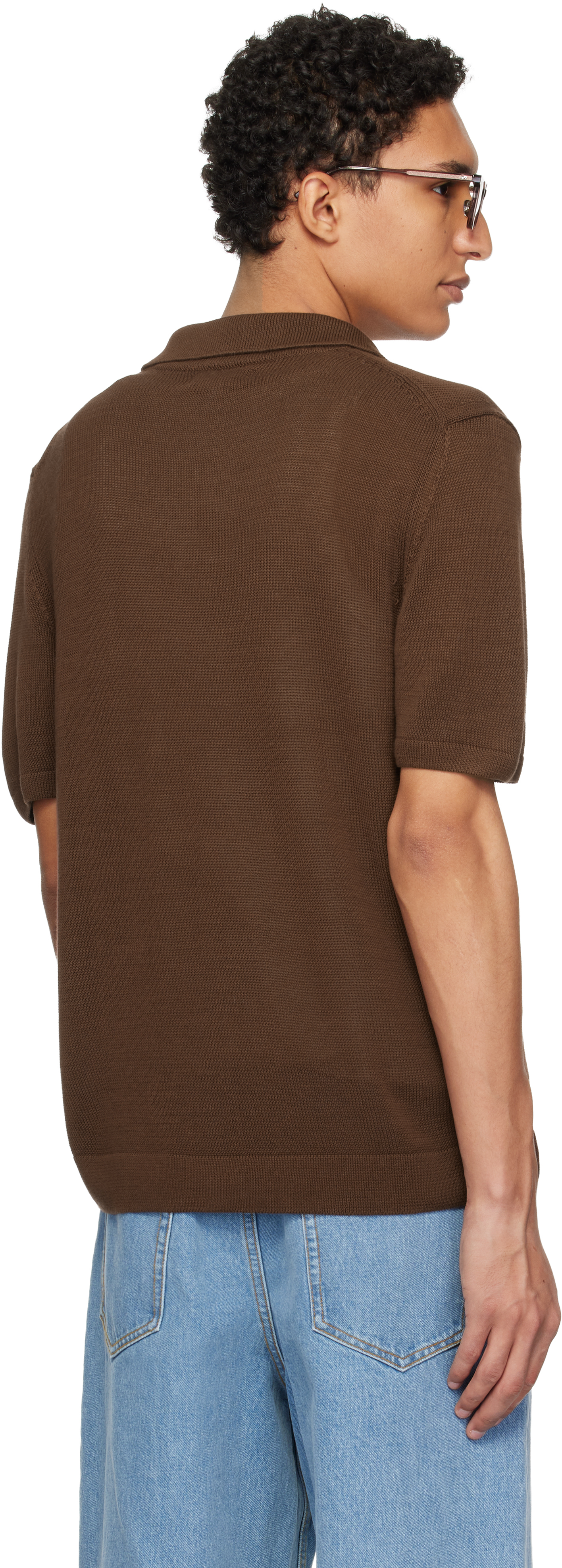 Brown Cotton Short Sleeve Polo