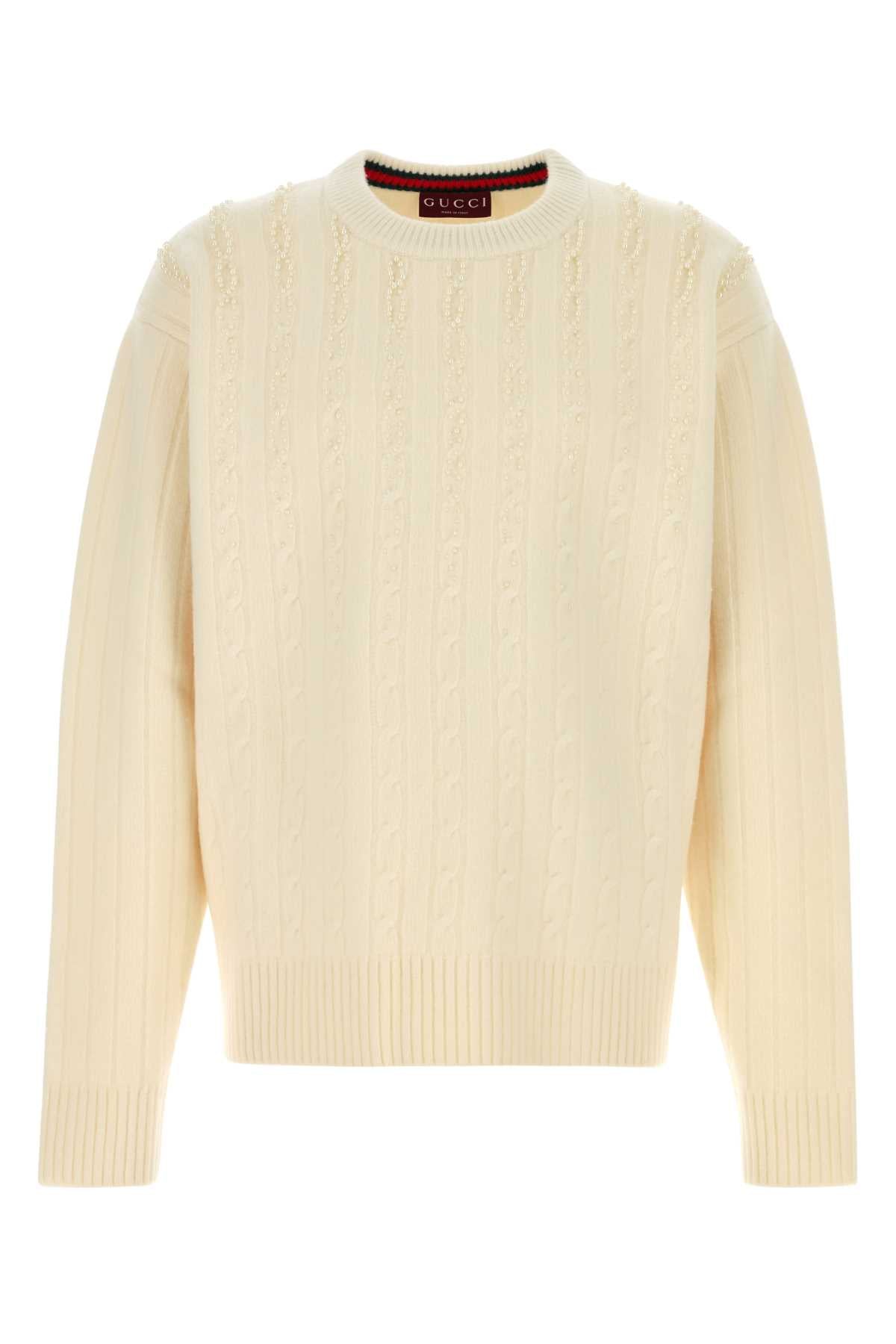 Cable-Knit Wool Blend Sweater — White
