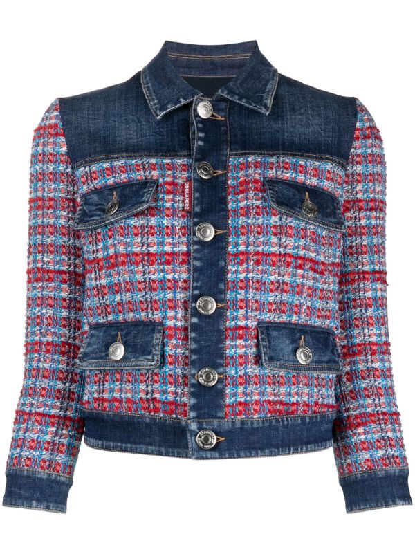 Panelled Denim with Intarsia Knit Jacket — Blue