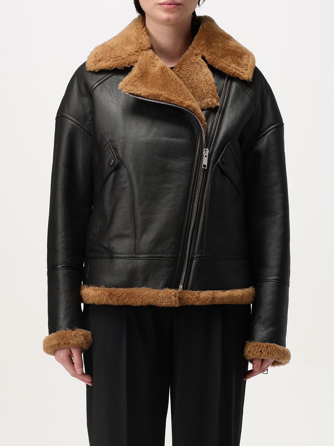 Zip-up leather jacket - Brown