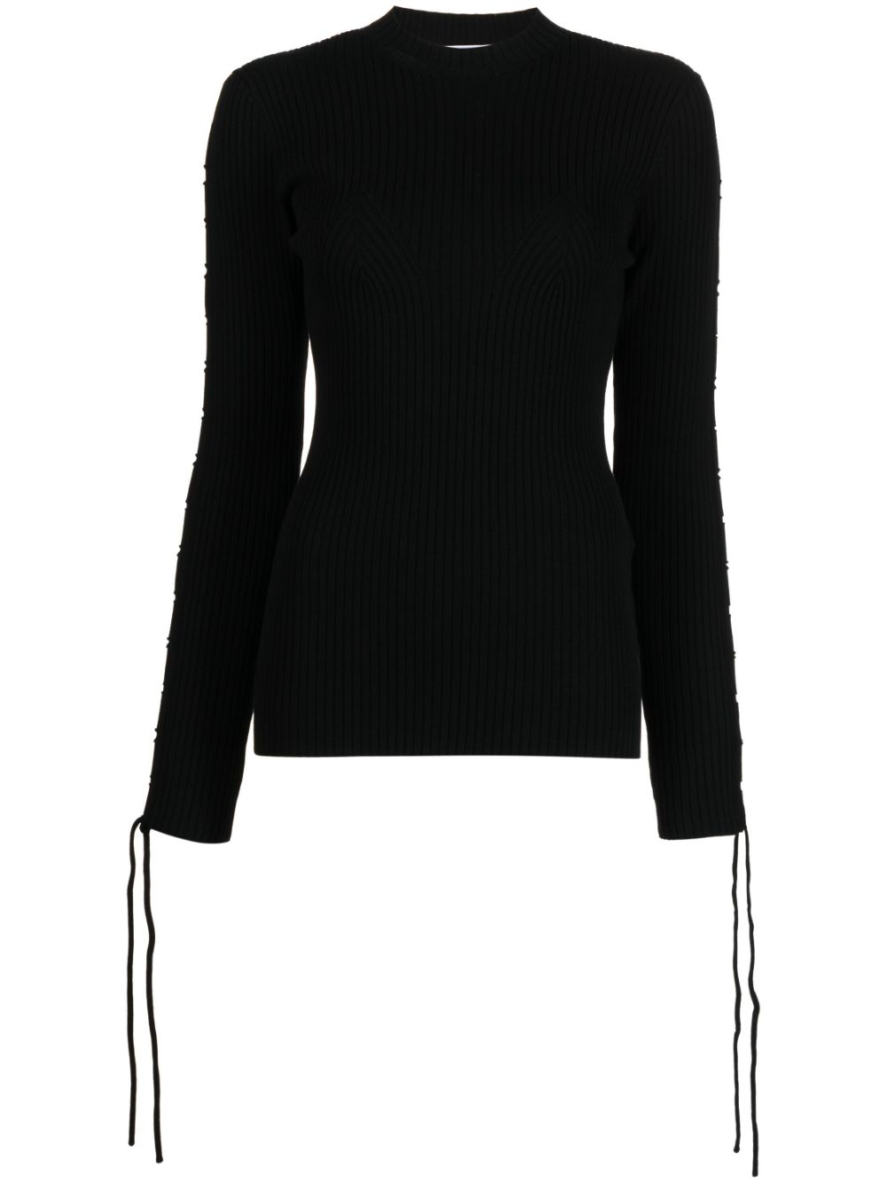 Lace-detail ribbed top - Black