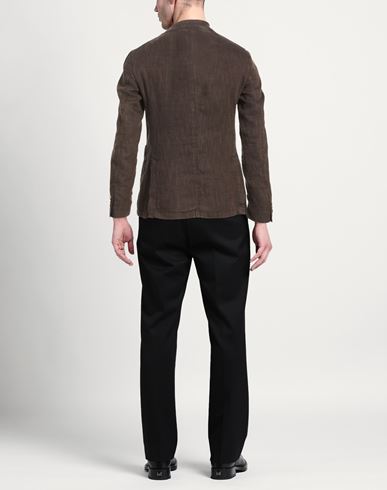 L. b.m. 1911 Man Blazer Dark brown Size 38 Linen, Cotton