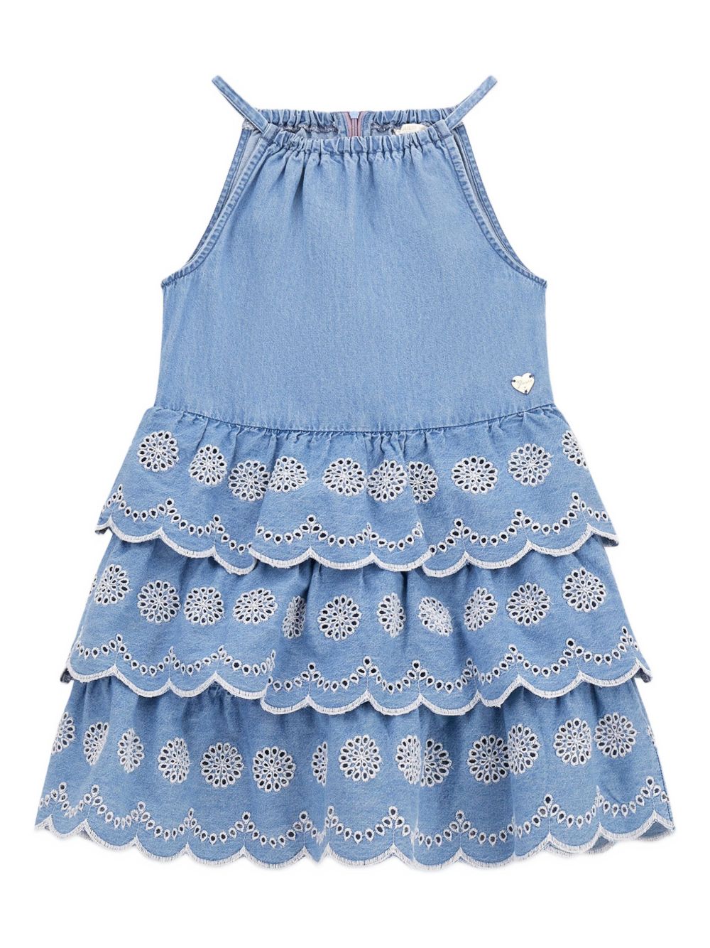 Scalloped tiered denim dress - Blue