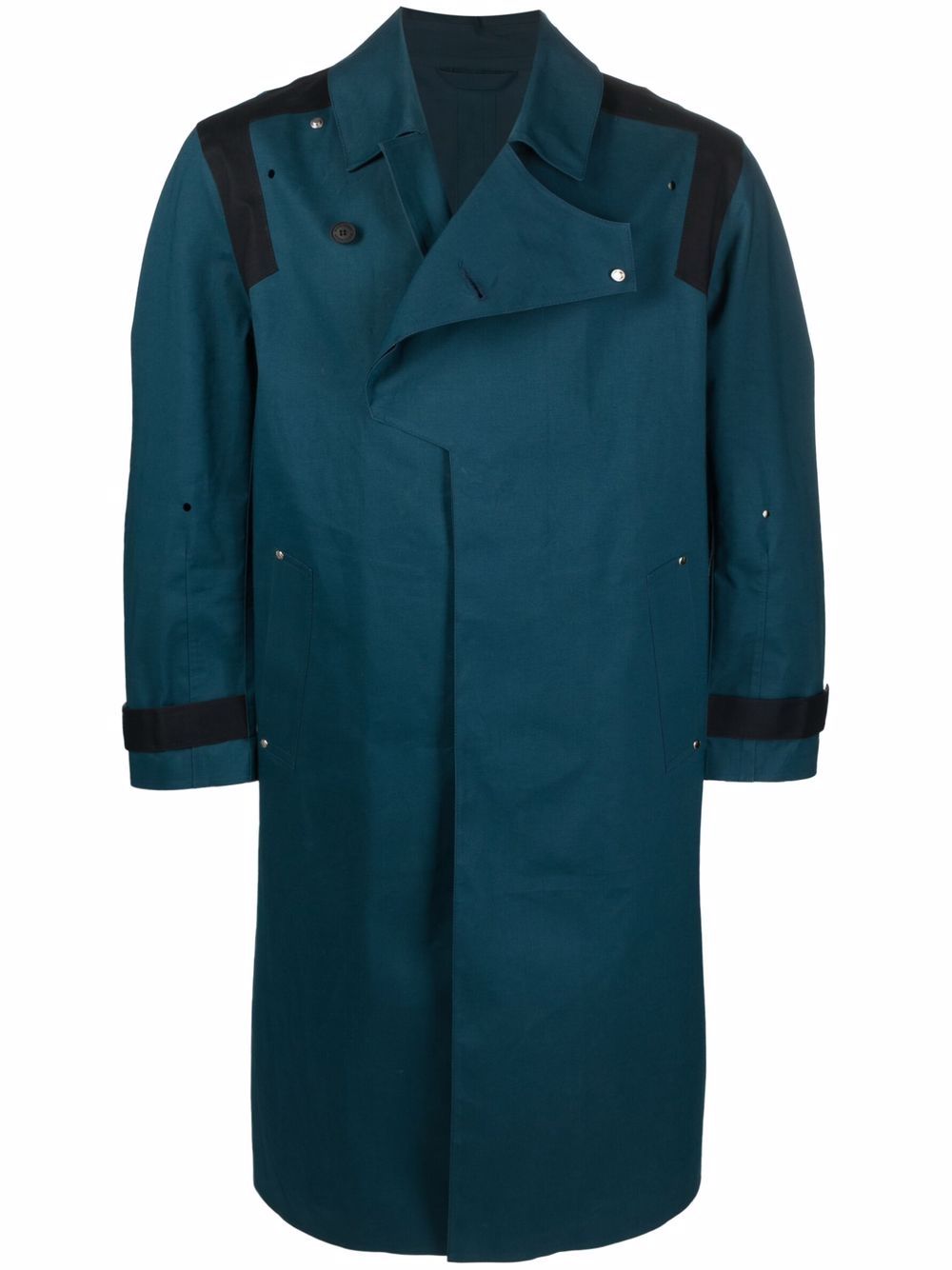 Logo-badge longline trench coat - Blue