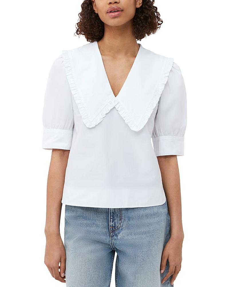 Ruffled-trim cotton blouse - White