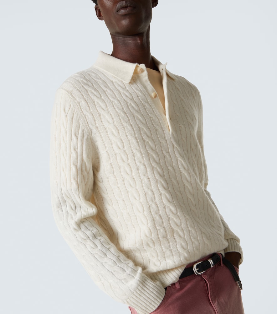 Cable-knit cashmere polo sweater