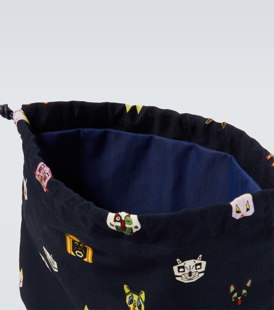 X Louis Wain leather-trimmed cotton pouch