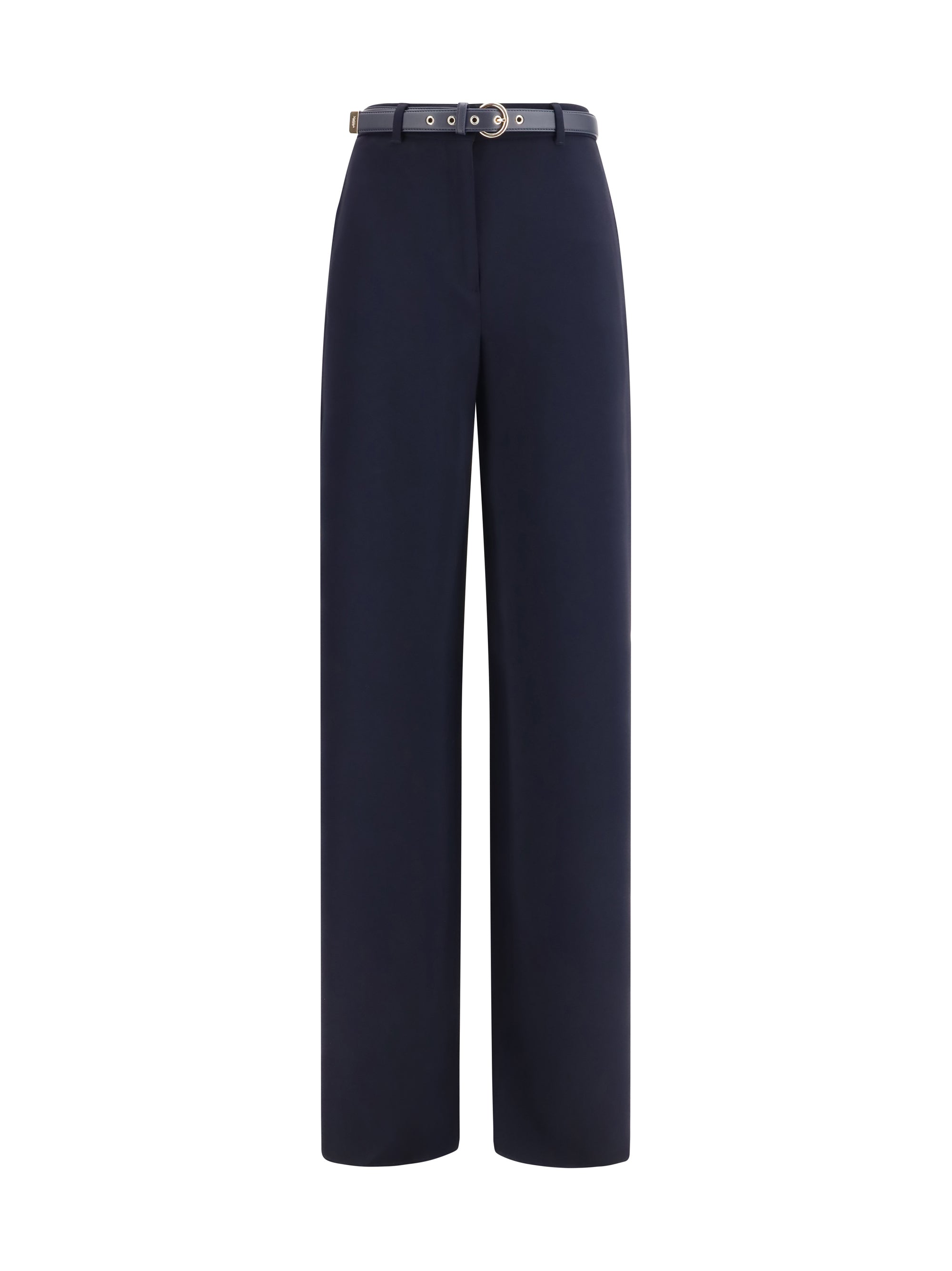Wide-Leg Structured Trousers — Navy