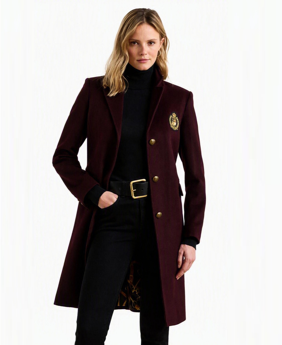 Women's Single-Breasted Peacoat - PINOT NOIR