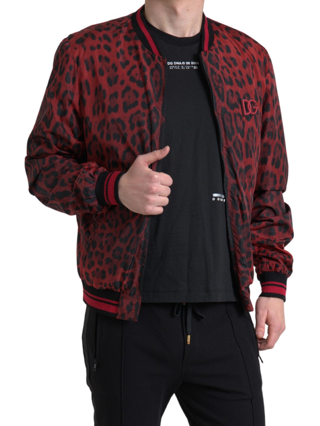 Leopard-Print Nylon Bomber Jacket — Red