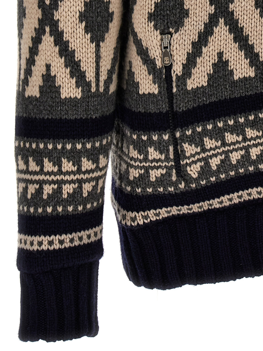 Argyle-check zipped cardigan - Blue