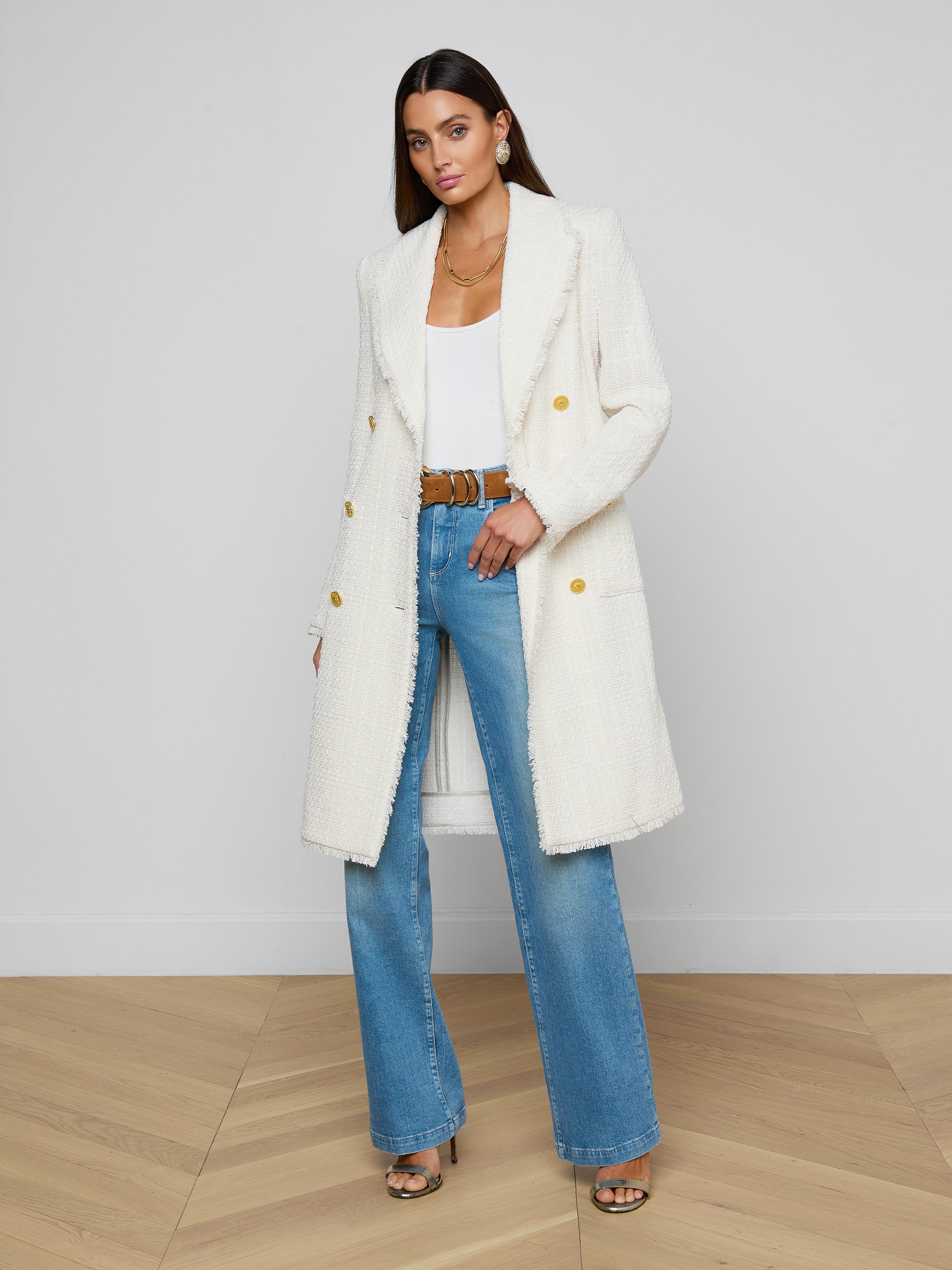 Cooper Tweed Trench Coat In Vintage White