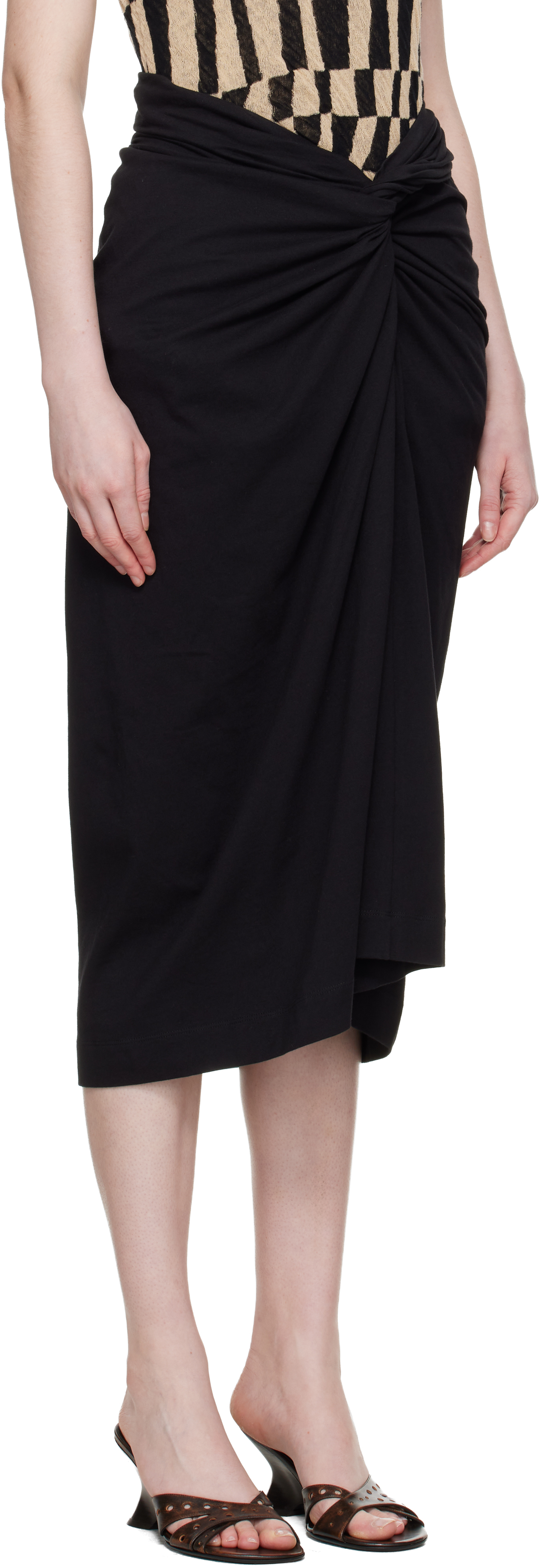 Black Knotted Jersey Midi Skirt