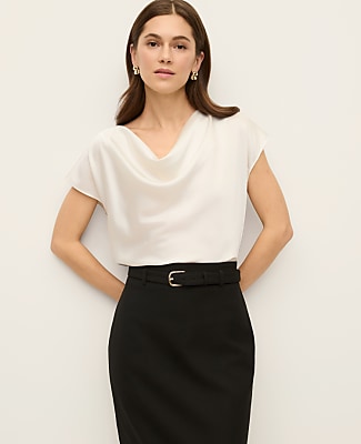 Ann Taylor Petite Satin Cowl Neck Top