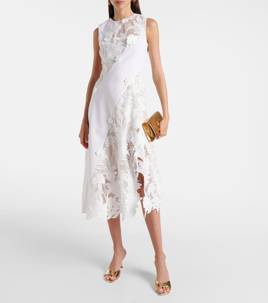 Lace-trimmed wool-blend midi dress