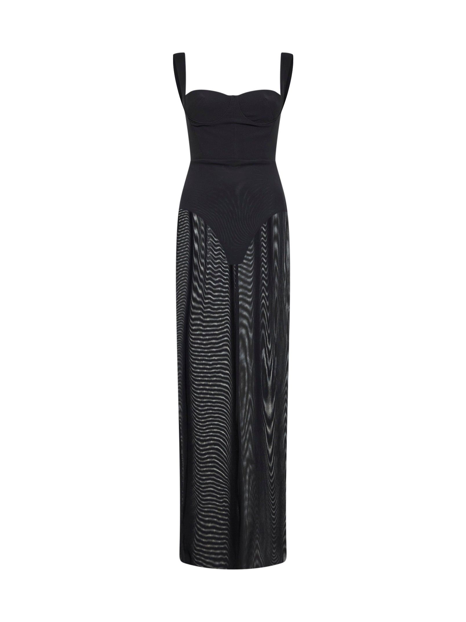 Sculpted Stretch Mesh Column Dress — Black