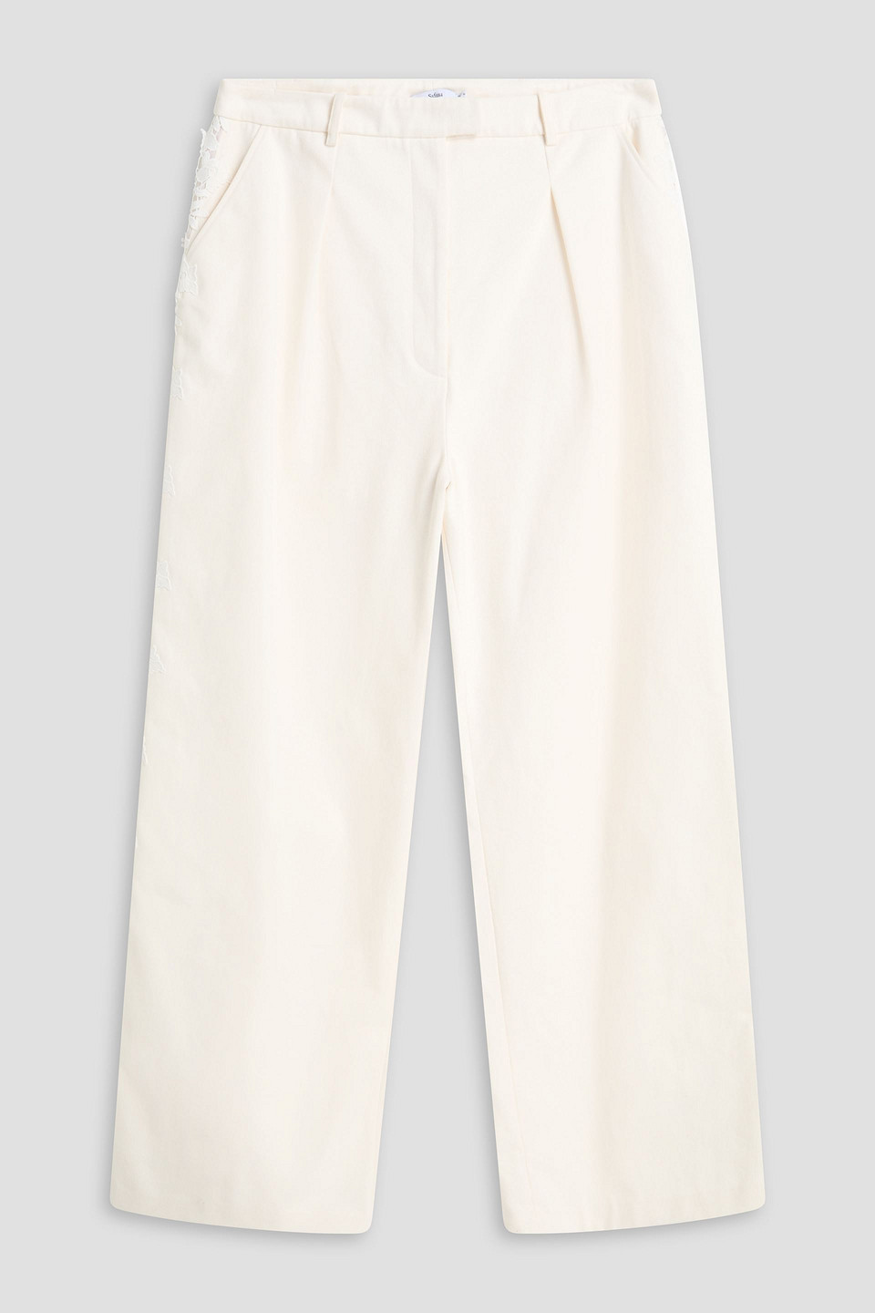 Guipure lace cotton-gabardine wide-leg pants